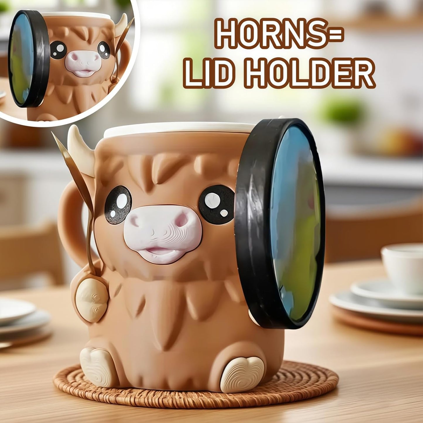 2025 New Ice Cream Pint Holder, Cow Ice Cream Pint Holder, with Antifreeze Handle and Two Spoons, Gift for Cream Lovers (Brown)