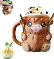 2025 New Ice Cream Pint Holder, Cow Ice Cream Pint Holder, with Antifreeze Handle and Two Spoons, Gift for Cream Lovers (Brown)