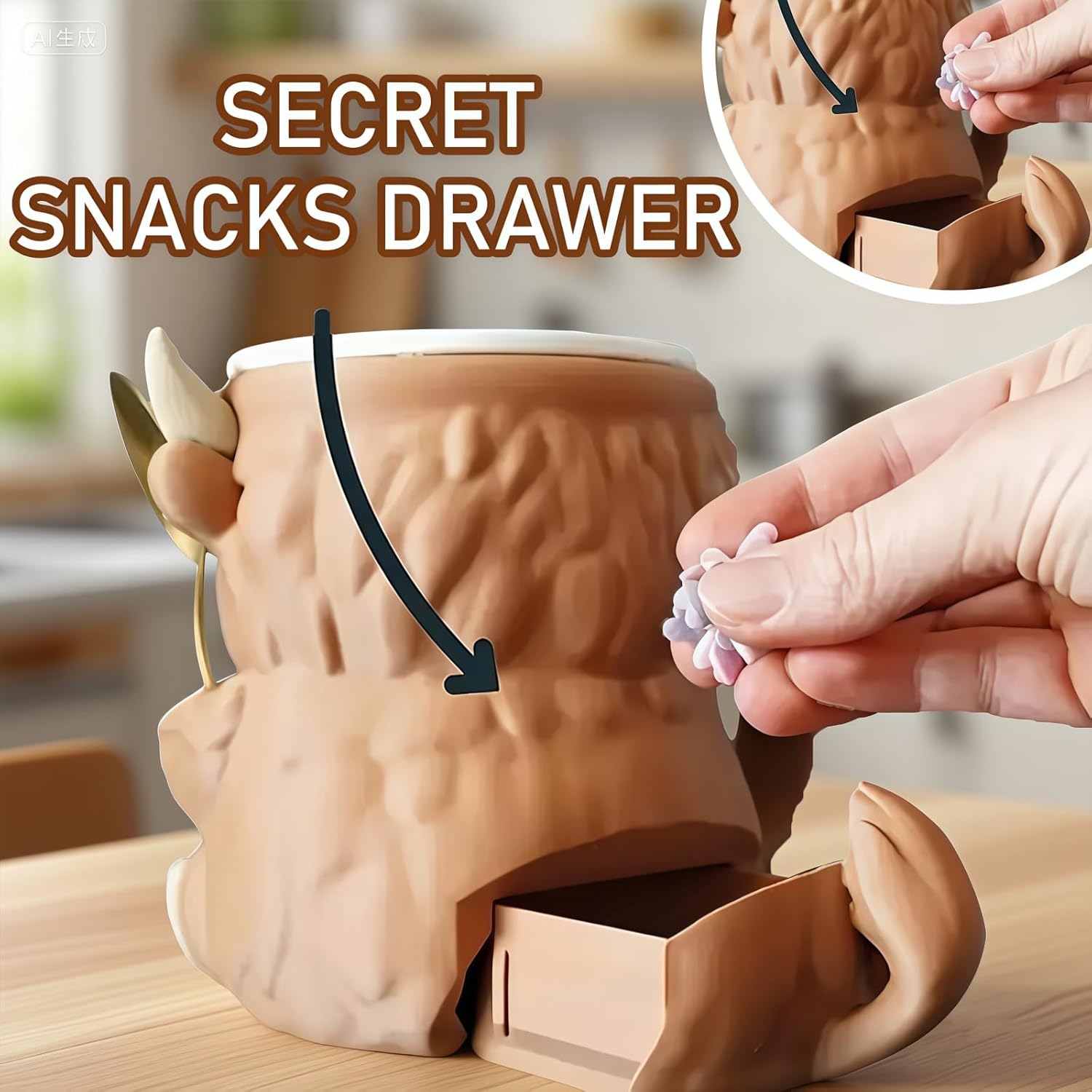 2025 New Ice Cream Pint Holder, Cow Ice Cream Pint Holder, with Antifreeze Handle and Two Spoons, Gift for Cream Lovers (Brown)